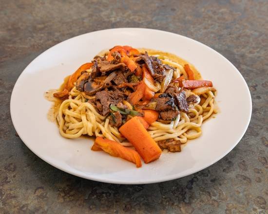 Spicy Mongolian beef stir-fry with noodles
